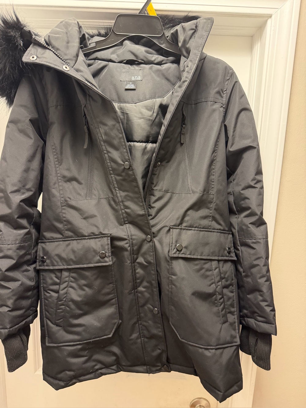a.n.a Black Hooded Faux-Fur Trim Puffer Coat
